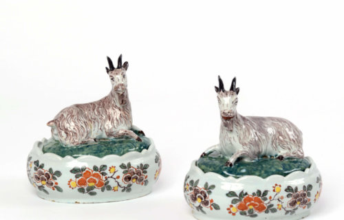 Polychrome Delftware Goat Butter Tubs