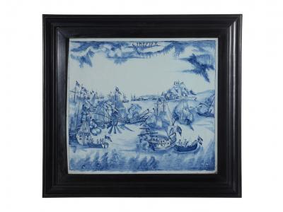 Blue and White Rectangular Marine Plaque Delft, circa 1760