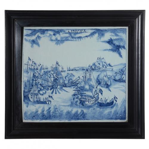 Blue and White Rectangular Marine Plaque Delft, circa 1760
