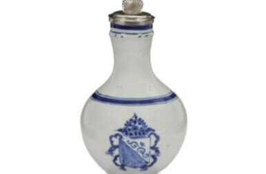 Blue And White Armorial Silver Mounted Jug, Delft, Circa 1660, Depicting The Coat Of Arms Of Utrecht, Height 21 Cm. (8.3 In.), Aronson Collection, Inv. Nr. D2401